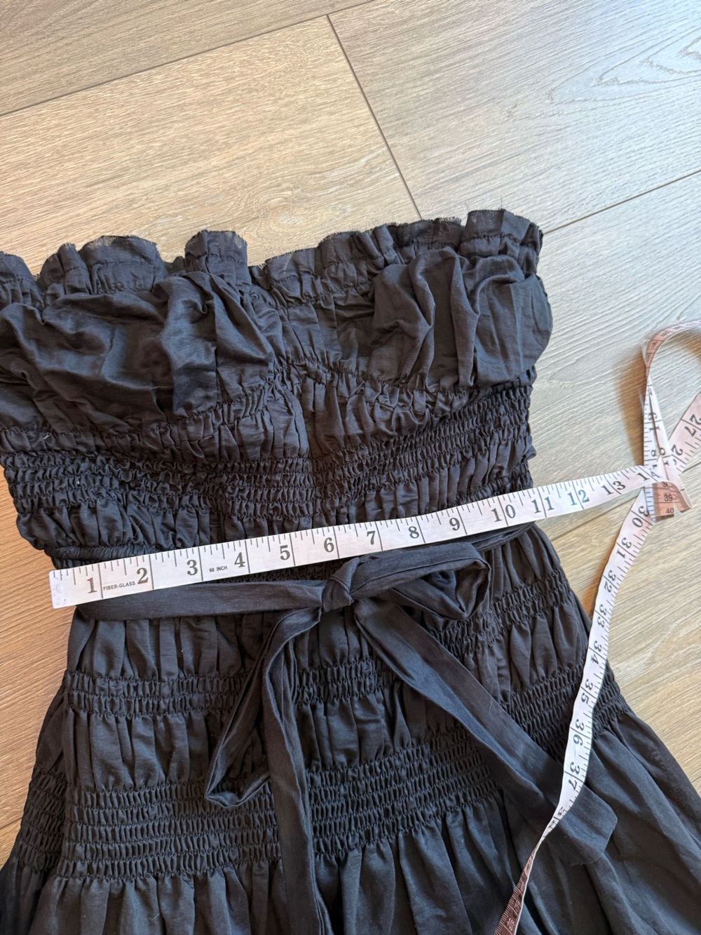 Moon River Smocked Strapless Black Midi Dress - Picture 12 of 15